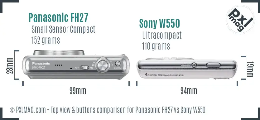 Panasonic FH27 vs Sony W550 top view buttons comparison