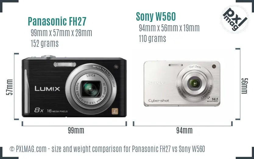 Panasonic FH27 vs Sony W560 size comparison