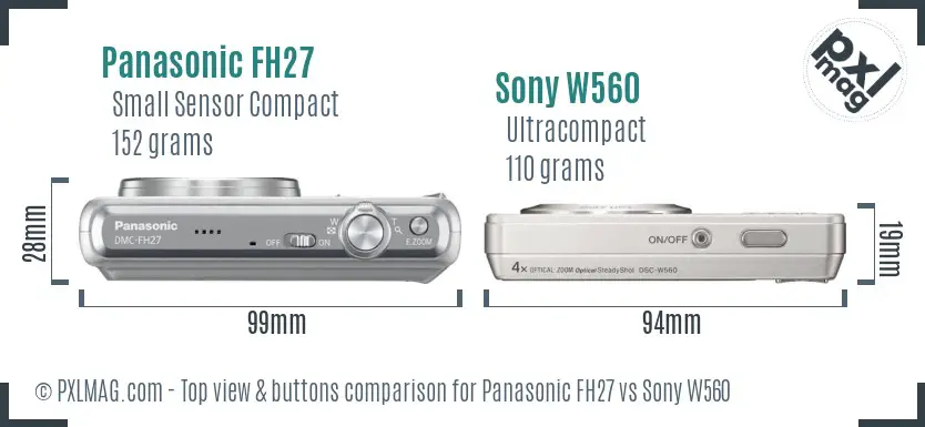 Panasonic FH27 vs Sony W560 top view buttons comparison