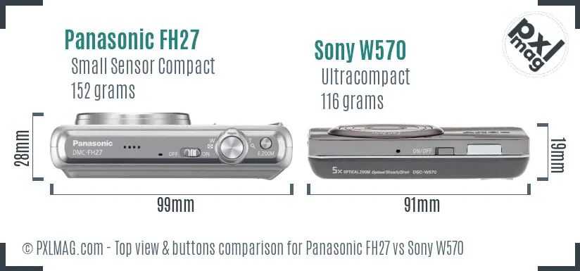 Panasonic FH27 vs Sony W570 top view buttons comparison