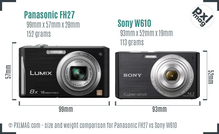 Panasonic FH27 vs Sony W610 size comparison