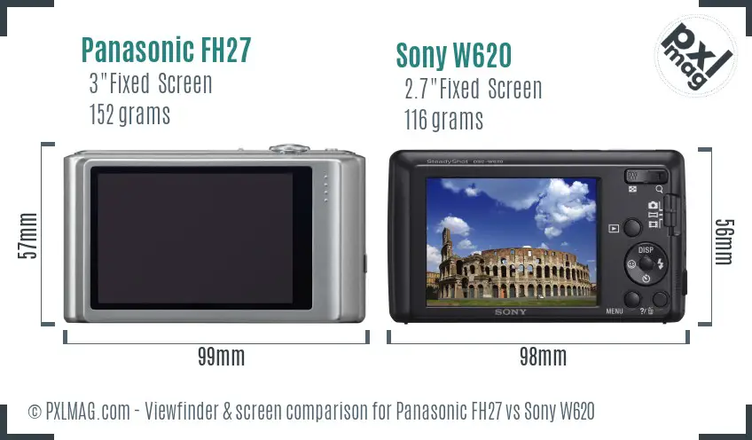 Panasonic FH27 vs Sony W620 Screen and Viewfinder comparison