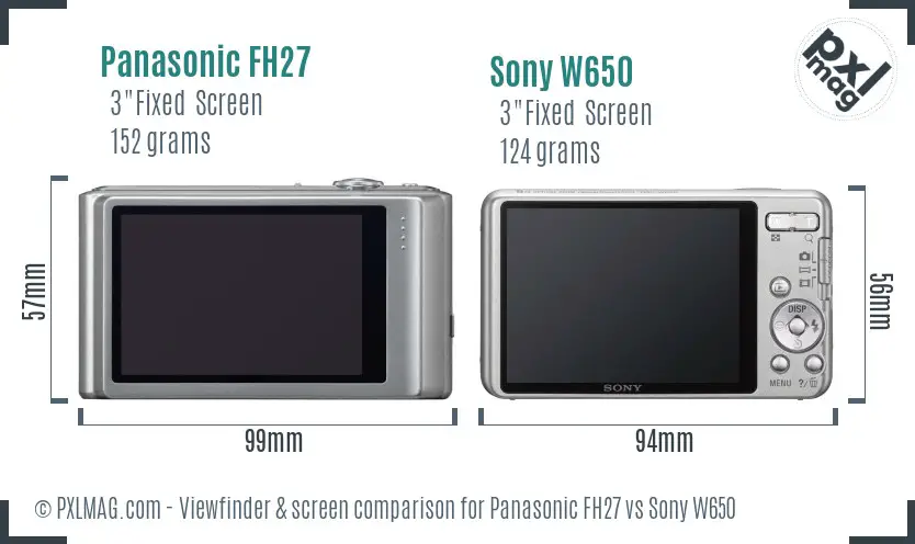 Panasonic FH27 vs Sony W650 Screen and Viewfinder comparison