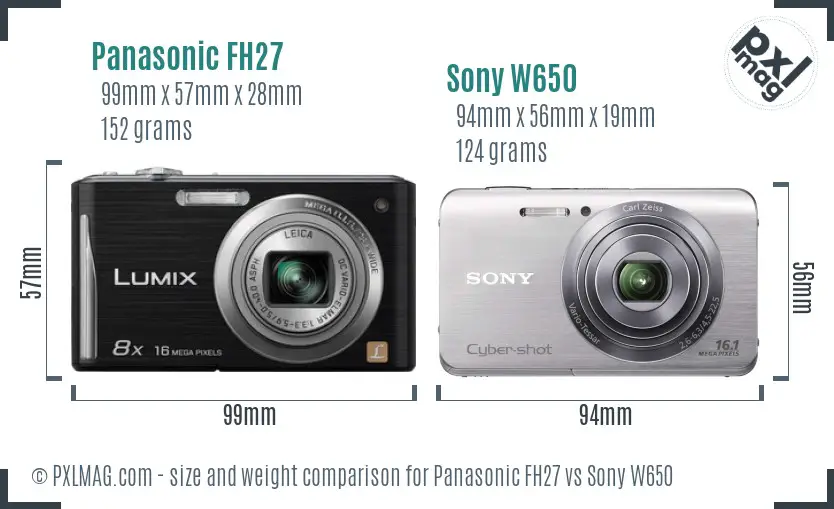 Panasonic FH27 vs Sony W650 size comparison