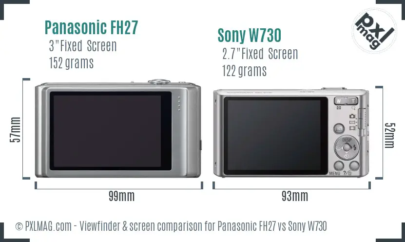 Panasonic FH27 vs Sony W730 Screen and Viewfinder comparison