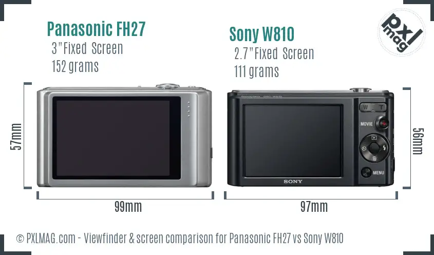 Panasonic FH27 vs Sony W810 Screen and Viewfinder comparison