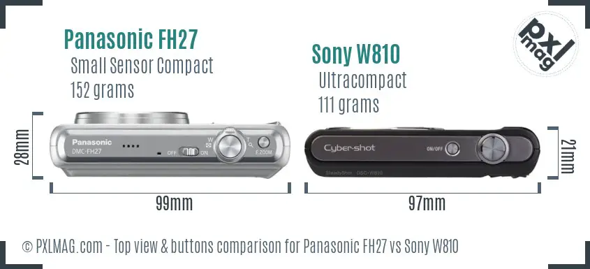 Panasonic FH27 vs Sony W810 top view buttons comparison