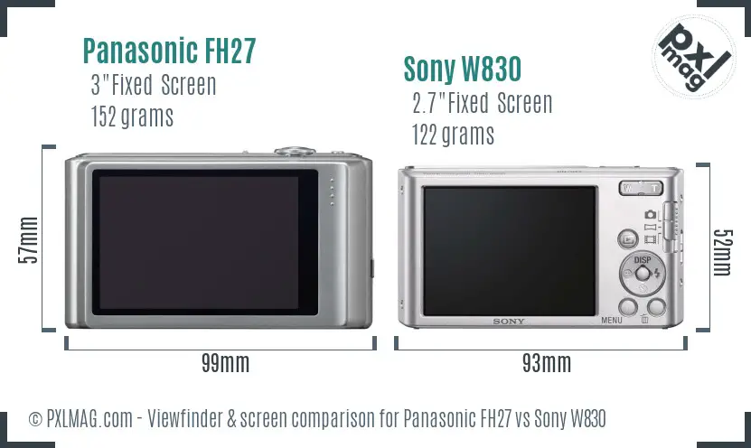 Panasonic FH27 vs Sony W830 Screen and Viewfinder comparison