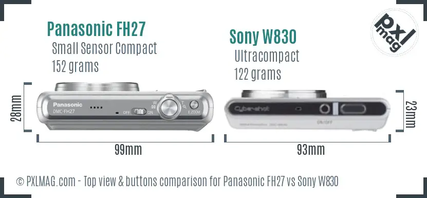 Panasonic FH27 vs Sony W830 top view buttons comparison