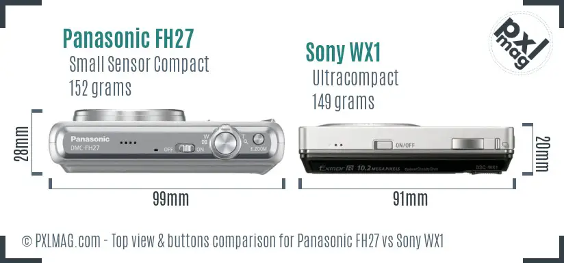 Panasonic FH27 vs Sony WX1 top view buttons comparison