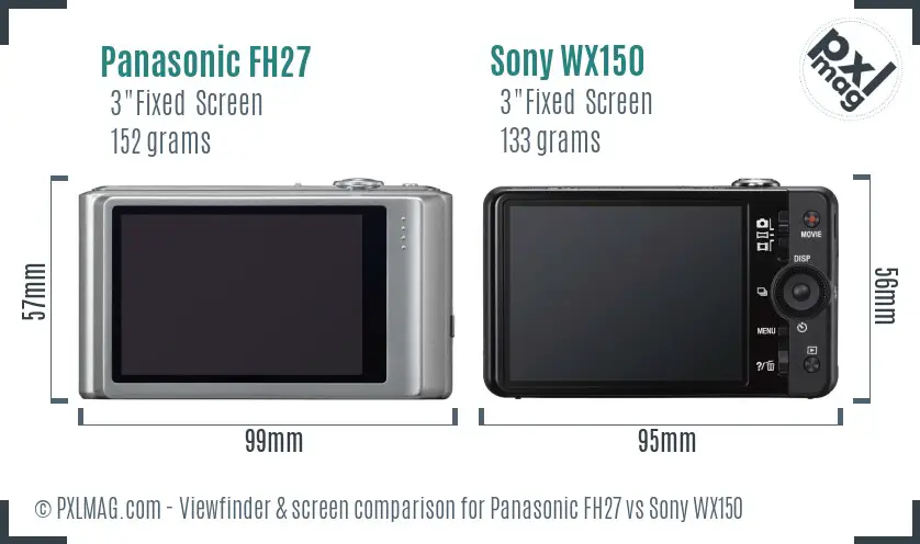 Panasonic FH27 vs Sony WX150 Screen and Viewfinder comparison