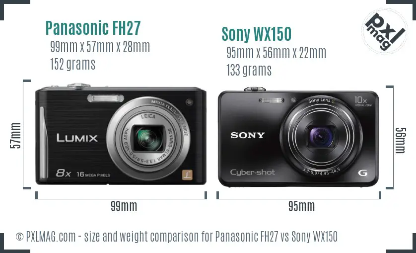 Panasonic FH27 vs Sony WX150 size comparison