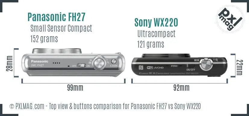 Panasonic FH27 vs Sony WX220 top view buttons comparison