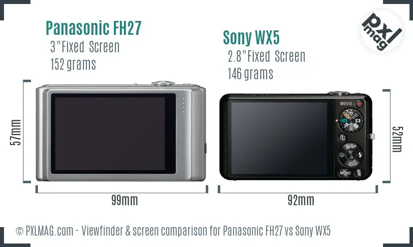 Panasonic FH27 vs Sony WX5 Screen and Viewfinder comparison