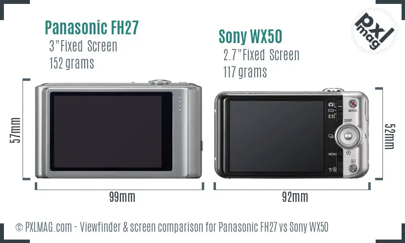 Panasonic FH27 vs Sony WX50 Screen and Viewfinder comparison