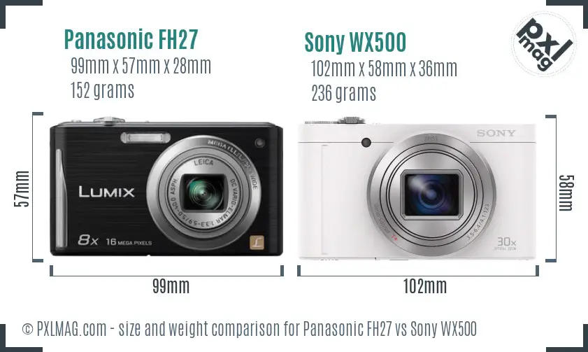 Panasonic FH27 vs Sony WX500 size comparison