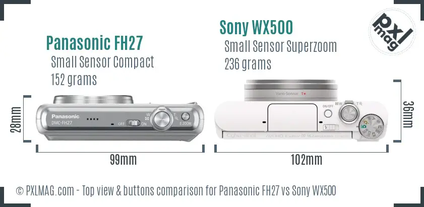 Panasonic FH27 vs Sony WX500 top view buttons comparison