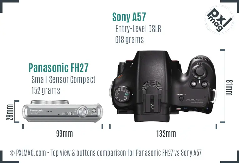 Panasonic FH27 vs Sony A57 top view buttons comparison