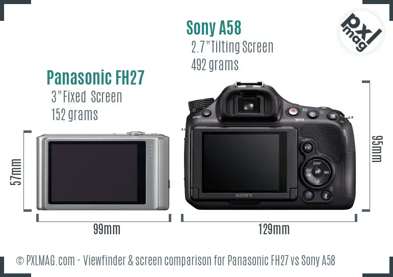 Panasonic FH27 vs Sony A58 Screen and Viewfinder comparison