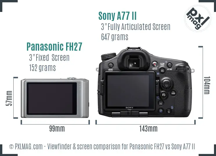 Panasonic FH27 vs Sony A77 II Screen and Viewfinder comparison