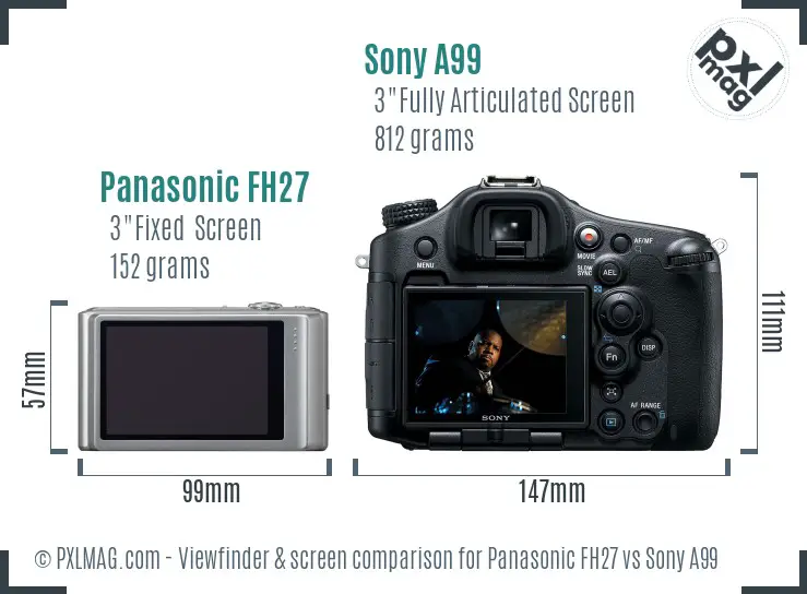 Panasonic FH27 vs Sony A99 Screen and Viewfinder comparison