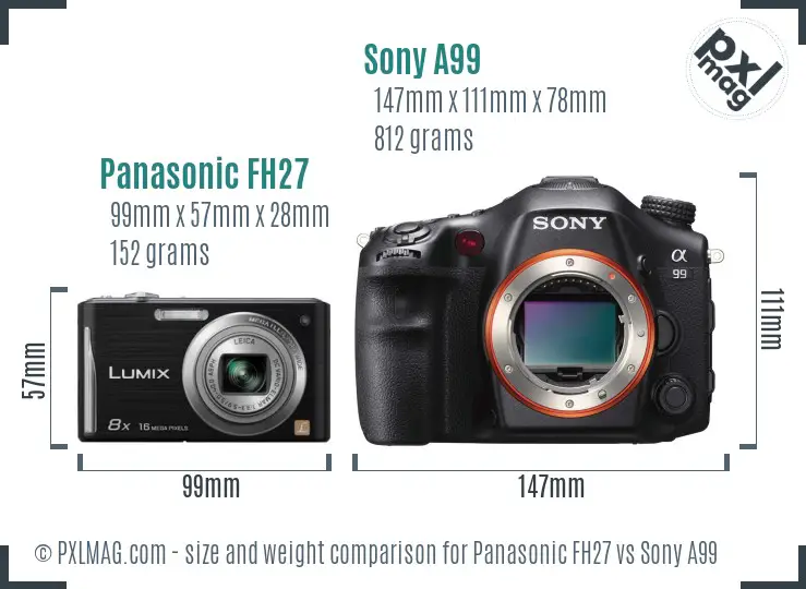 Panasonic FH27 vs Sony A99 size comparison