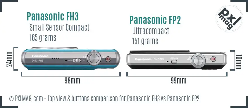 Panasonic FH3 vs Panasonic FP2 top view buttons comparison