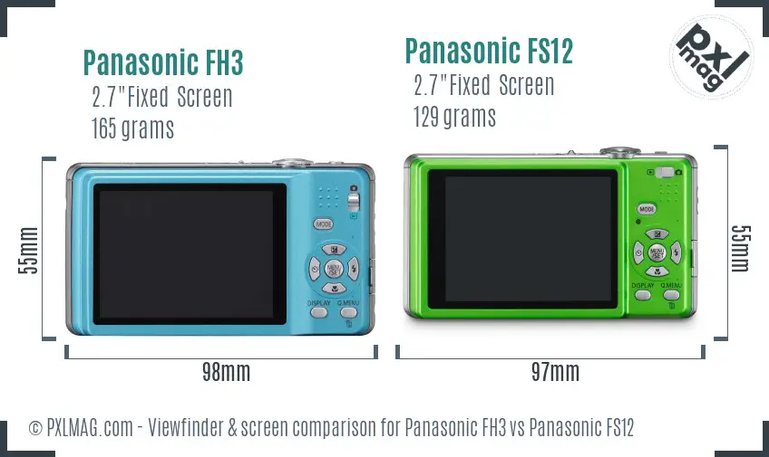 Panasonic FH3 vs Panasonic FS12 Screen and Viewfinder comparison