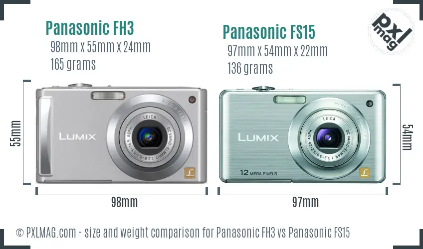 Panasonic FH3 vs Panasonic FS15 size comparison