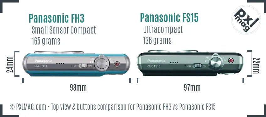 Panasonic FH3 vs Panasonic FS15 top view buttons comparison