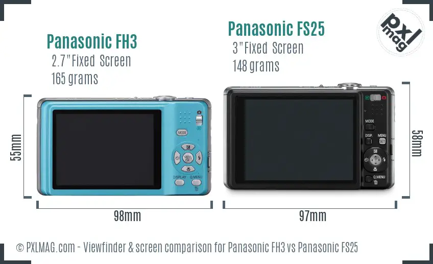 Panasonic FH3 vs Panasonic FS25 Screen and Viewfinder comparison