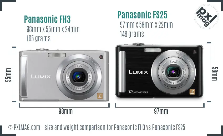 Panasonic FH3 vs Panasonic FS25 size comparison