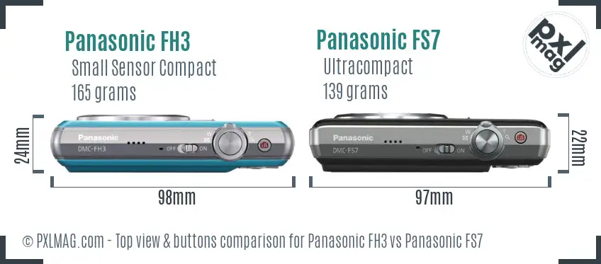 Panasonic FH3 vs Panasonic FS7 top view buttons comparison Panasonic FH3 vs Panasonic FS7 top view buttons comparison