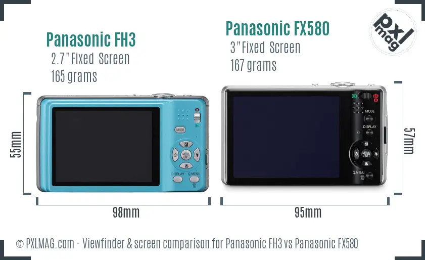 Panasonic FH3 vs Panasonic FX580 Screen and Viewfinder comparison