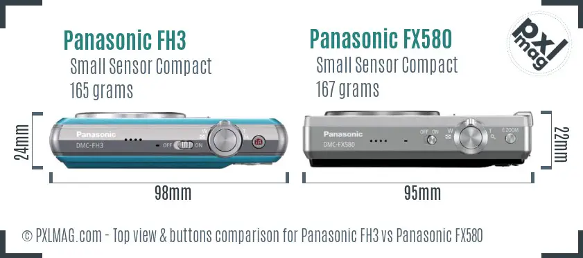 Panasonic FH3 vs Panasonic FX580 top view buttons comparison