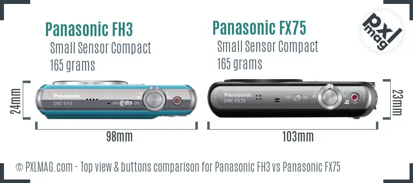 Panasonic FH3 vs Panasonic FX75 top view buttons comparison