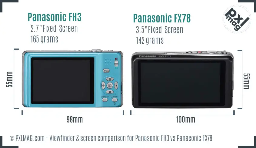 Panasonic FH3 vs Panasonic FX78 Screen and Viewfinder comparison