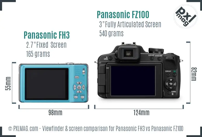 Panasonic FH3 vs Panasonic FZ100 Screen and Viewfinder comparison