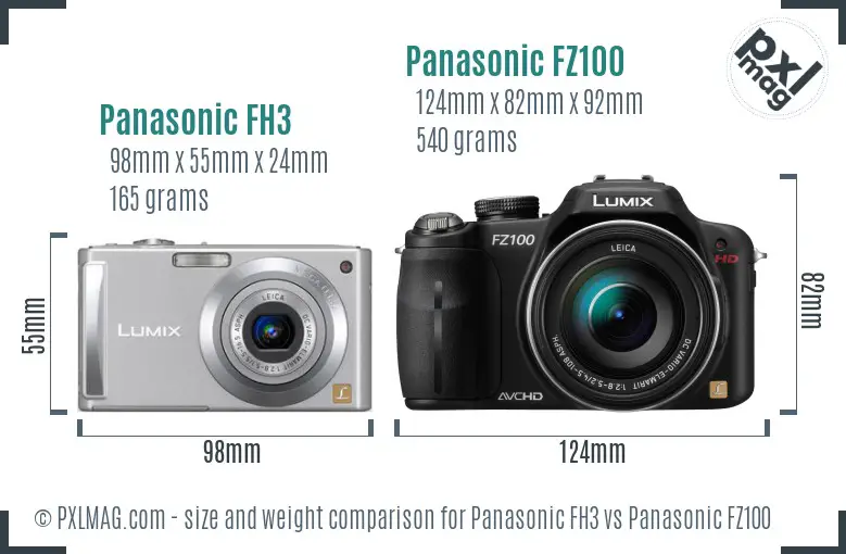 Panasonic FH3 vs Panasonic FZ100 size comparison