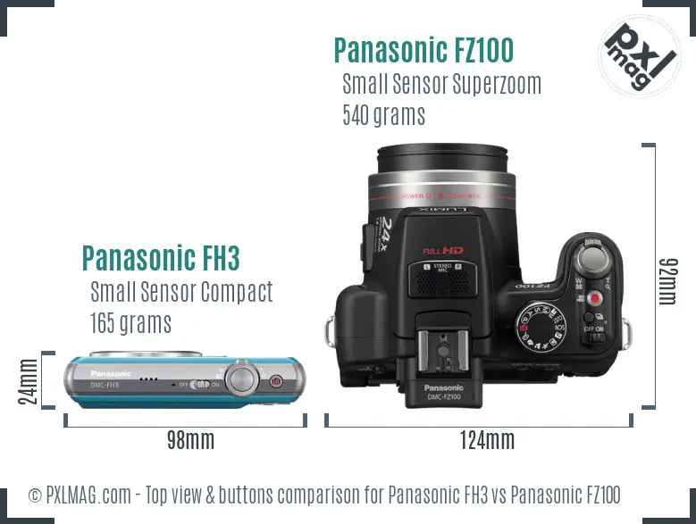 Panasonic FH3 vs Panasonic FZ100 top view buttons comparison