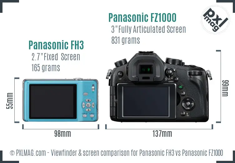Panasonic FH3 vs Panasonic FZ1000 Screen and Viewfinder comparison