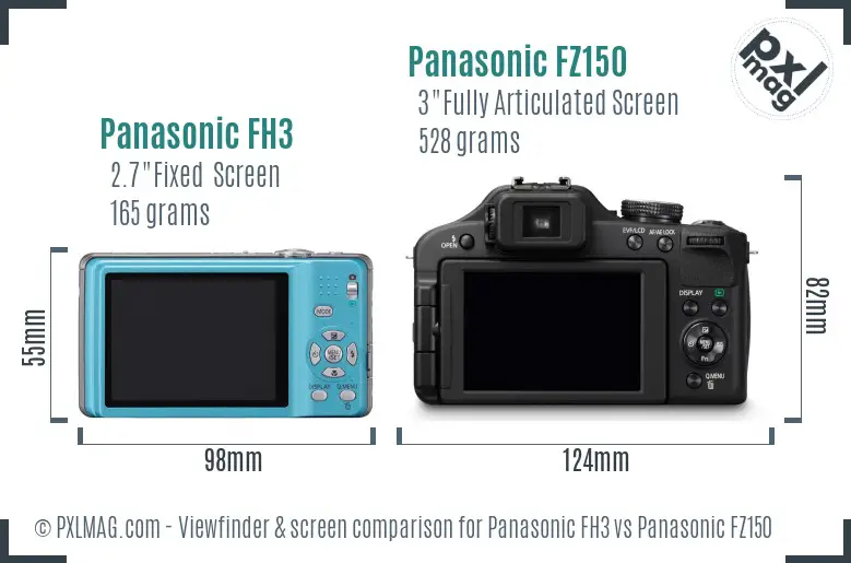 Panasonic FH3 vs Panasonic FZ150 Screen and Viewfinder comparison