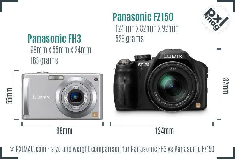 Panasonic FH3 vs Panasonic FZ150 size comparison