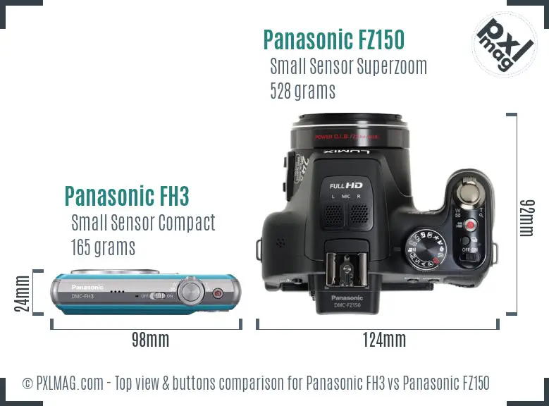 Panasonic FH3 vs Panasonic FZ150 top view buttons comparison