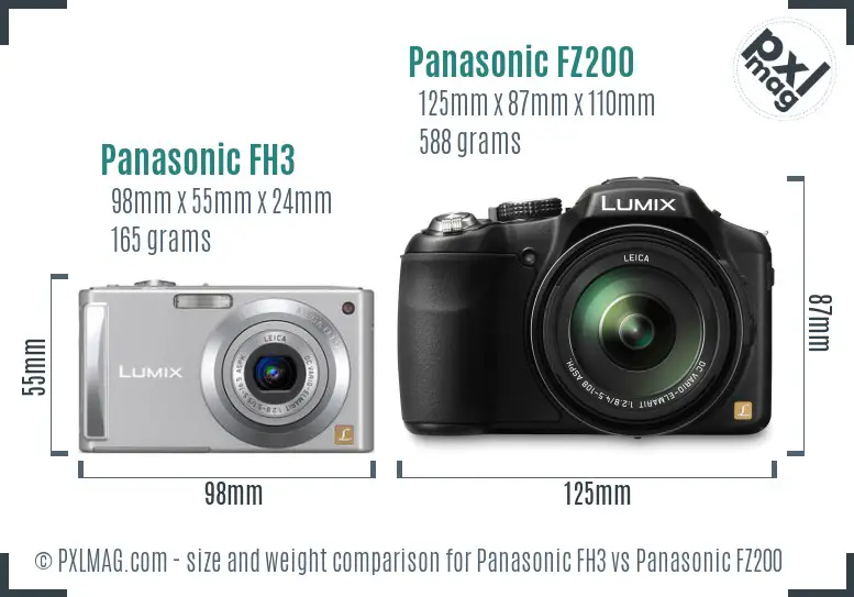 Panasonic FH3 vs Panasonic FZ200 size comparison