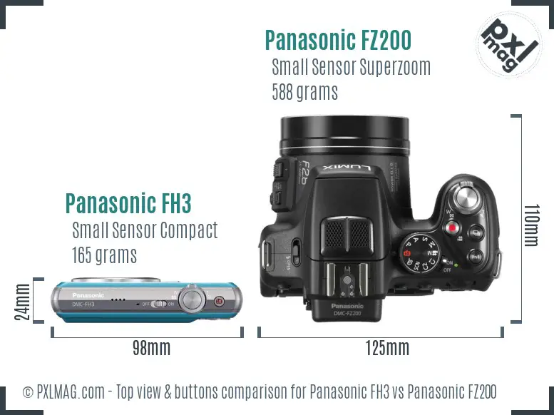 Panasonic FH3 vs Panasonic FZ200 top view buttons comparison