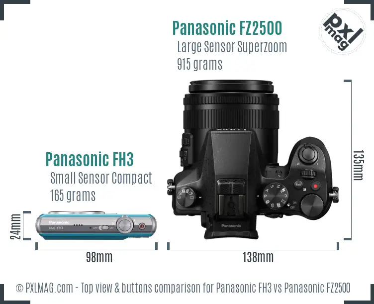 Panasonic FH3 vs Panasonic FZ2500 top view buttons comparison