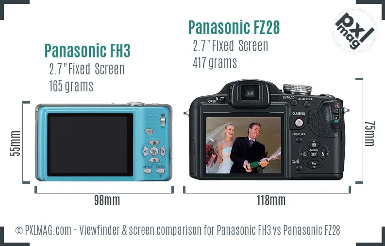 Panasonic FH3 vs Panasonic FZ28 Screen and Viewfinder comparison