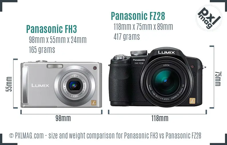 Panasonic FH3 vs Panasonic FZ28 size comparison