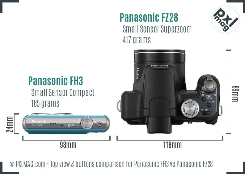 Panasonic FH3 vs Panasonic FZ28 top view buttons comparison